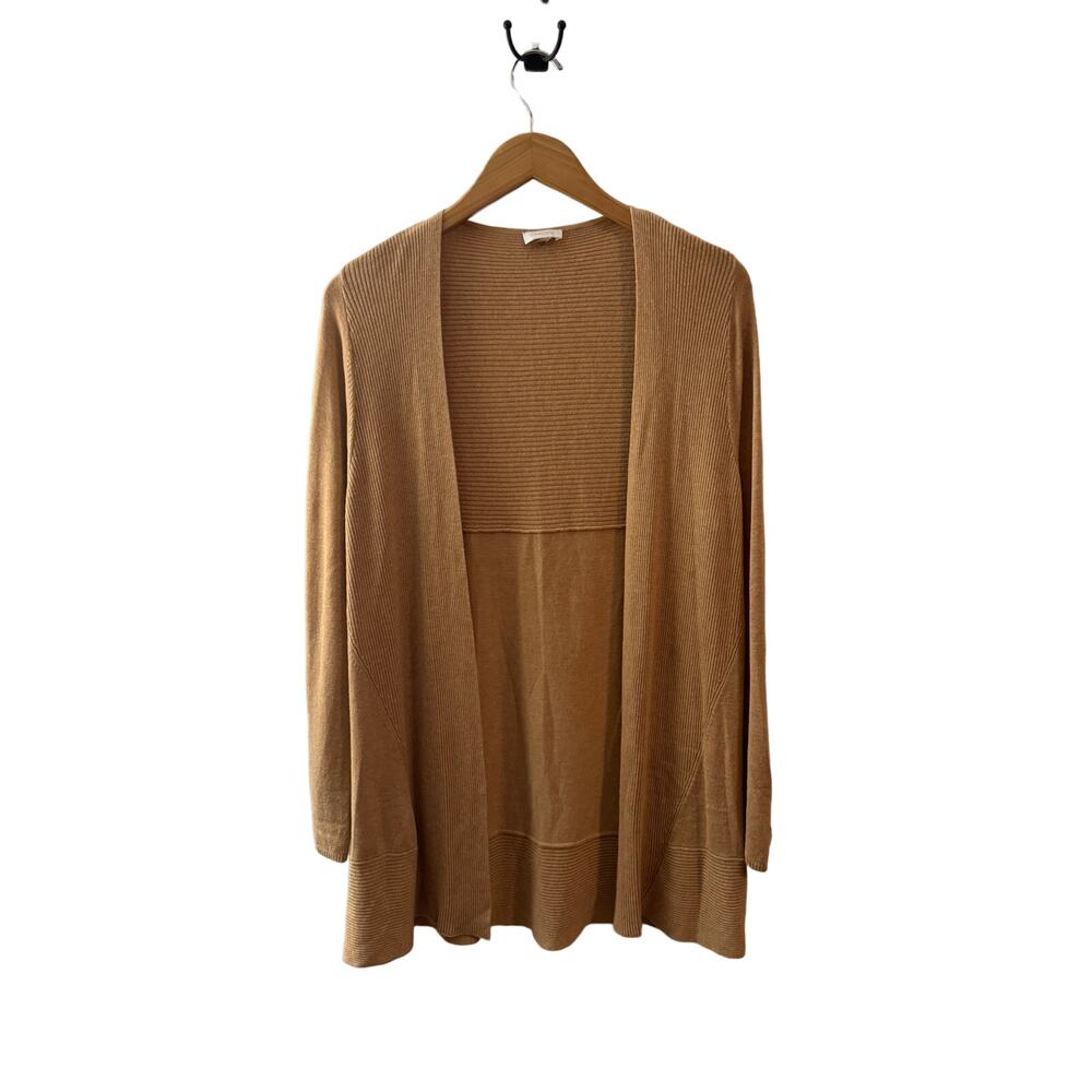 Chico's Cardigan‎ Women L Tan Cotton Knit Classic Modest Travel Timeless Layer
